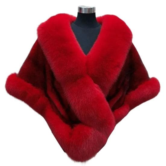 Thickened Warm Mink Fox Fluffy Cape Coat Solid Color Women Winter Faux Fur Shawl red