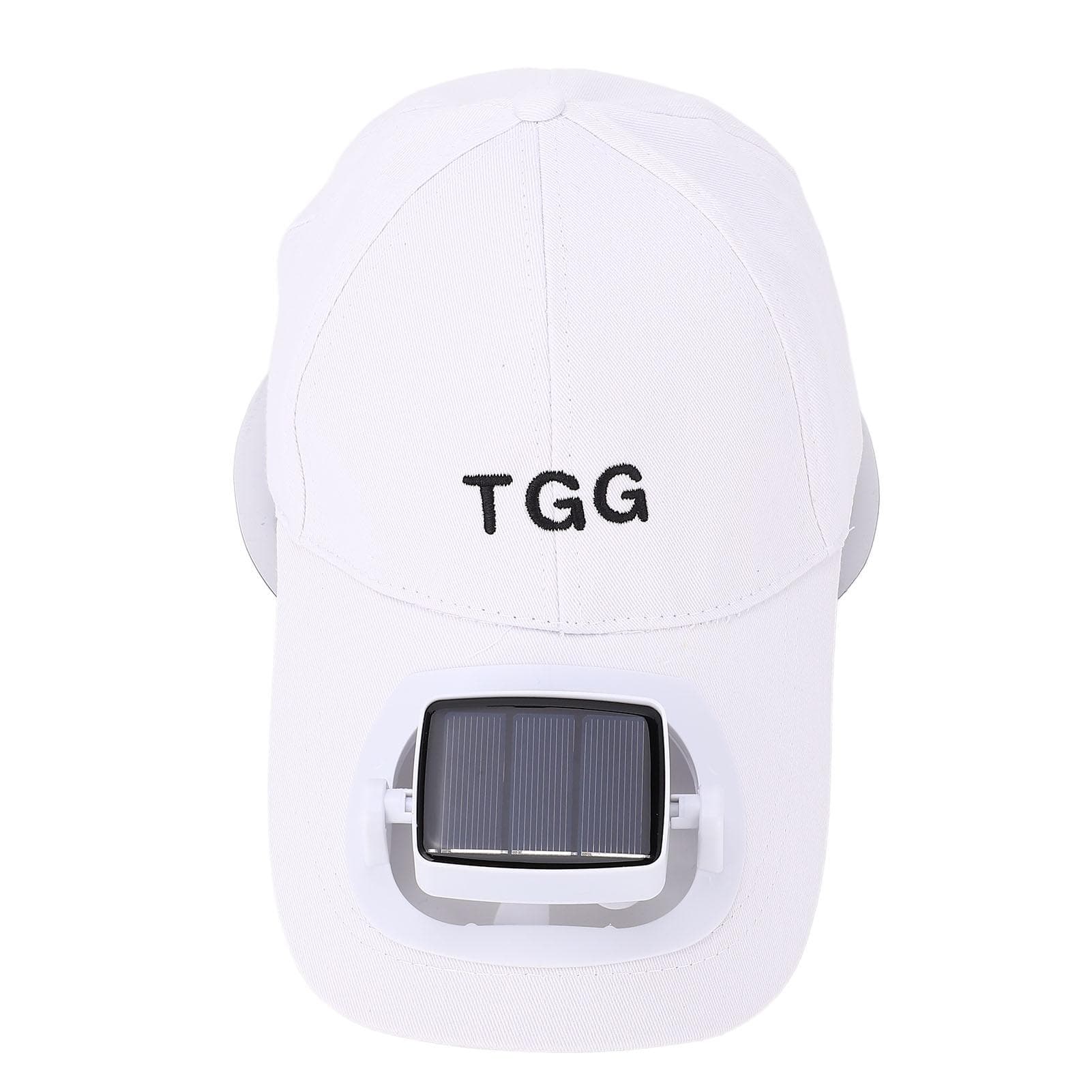 Solar Fan Hat with Wide Brim Soft Fan Blades Summer UV Protection USB Charging Baseball Cap with white