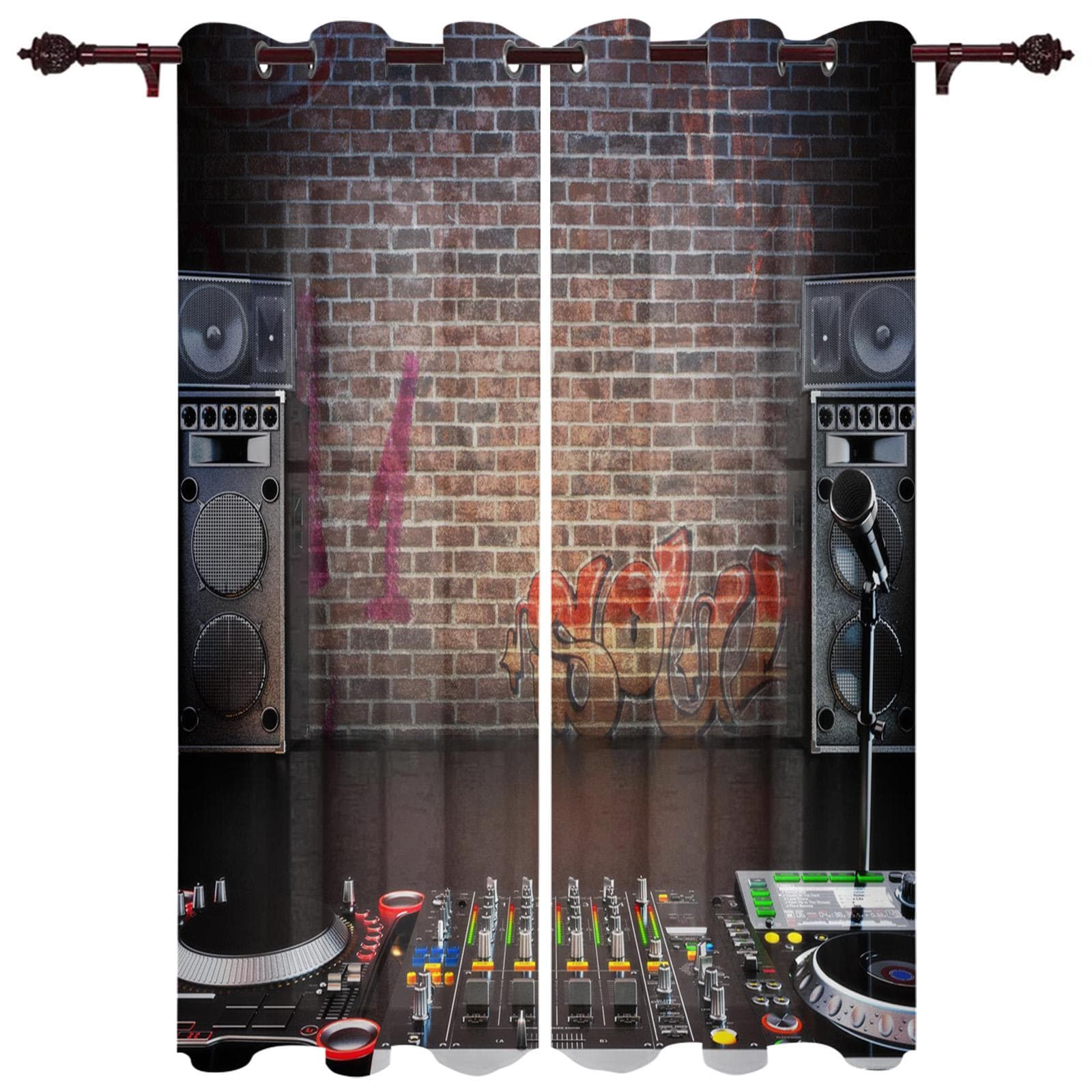 I Love Rock N Roll Loves Retro Party Art Window Curtains Curtains for Living Room Decorative Items Living Room 135W x 60H(cm)