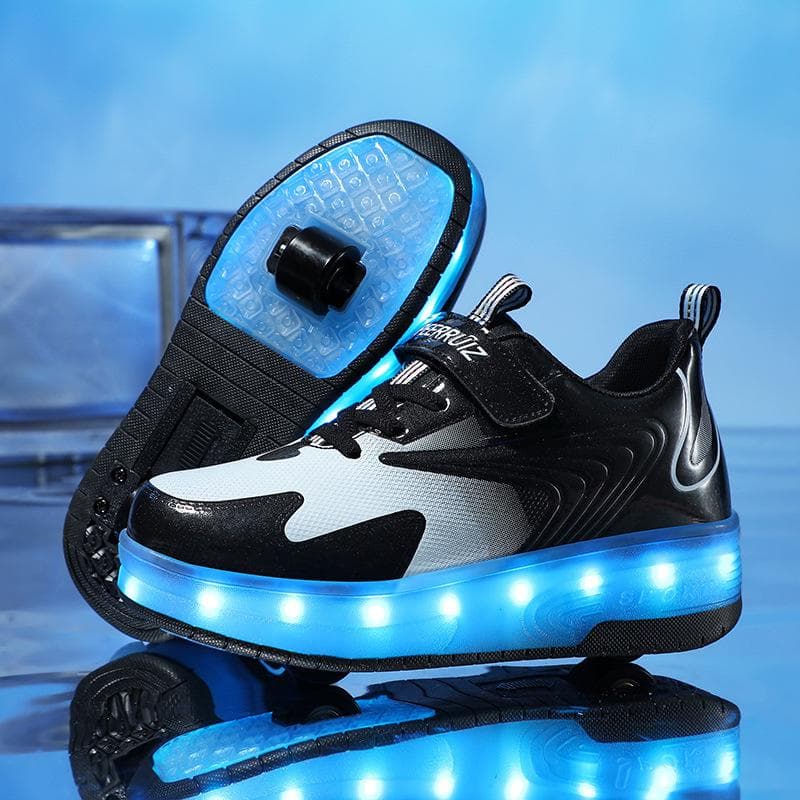 Children's Charging Runaway Shoes Automatic with Lights Single and Double Wheel Skates LED Luminous Shoes 28