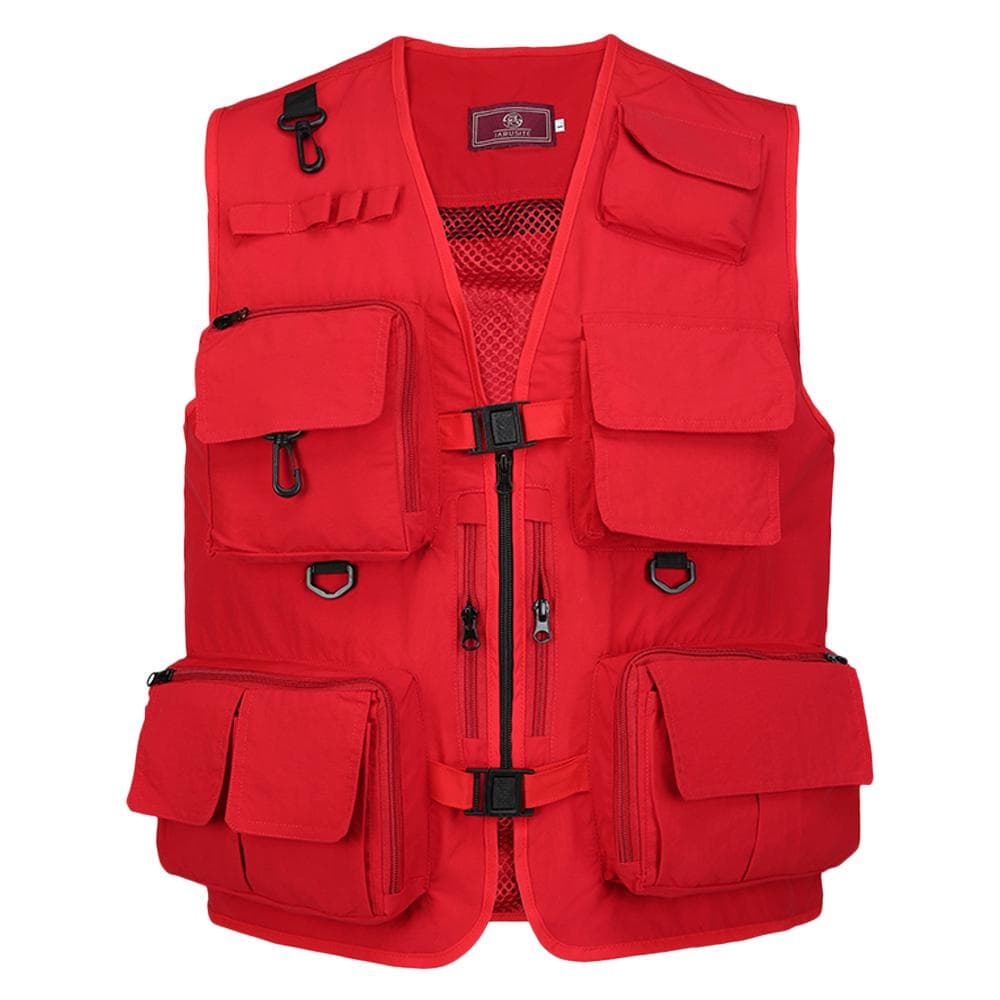 Fishing Photography Vest Summer Multi Pockets Mesh Jackets Quick Dry Waistcoat XXL red