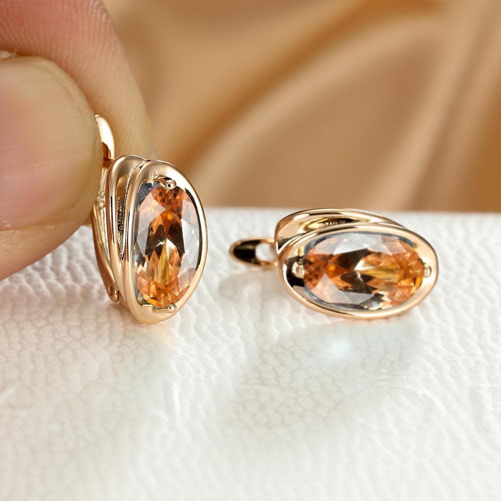 Luxury Gold Color Clip on Earrings Oval Cut Aqua Blue Stone Earrings Drop Dangle Hook Earrings Jewelry champagne