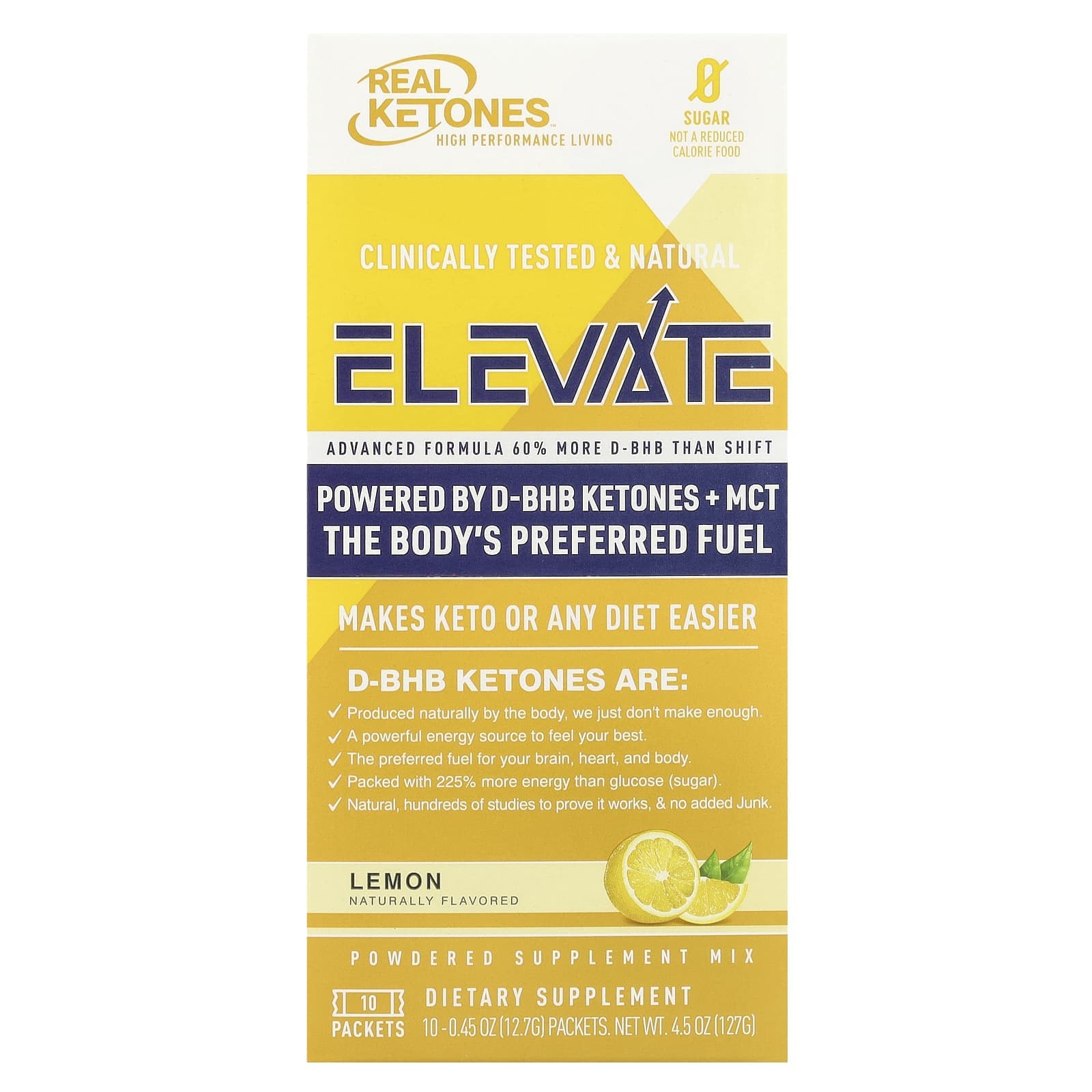 Real Ketones, Elevate, Lemon, 10 packs, 0.45 oz (12.7 g) each