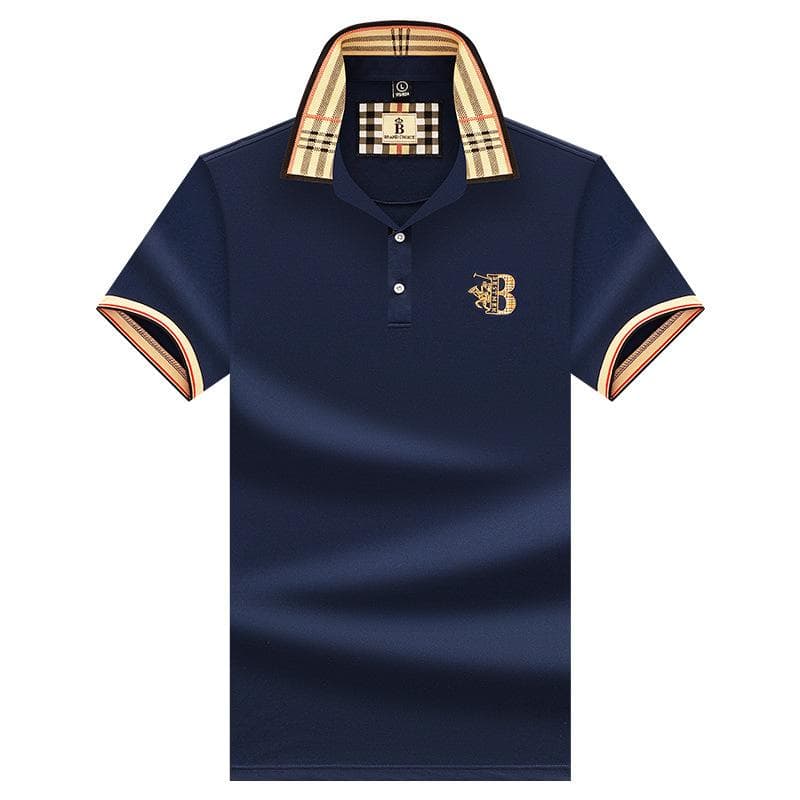 Men's Summer New Paul Brand Loose Embroidered Short Sleeved T-shirt Business Flip Collar Men's Polo Shirt M navy blue