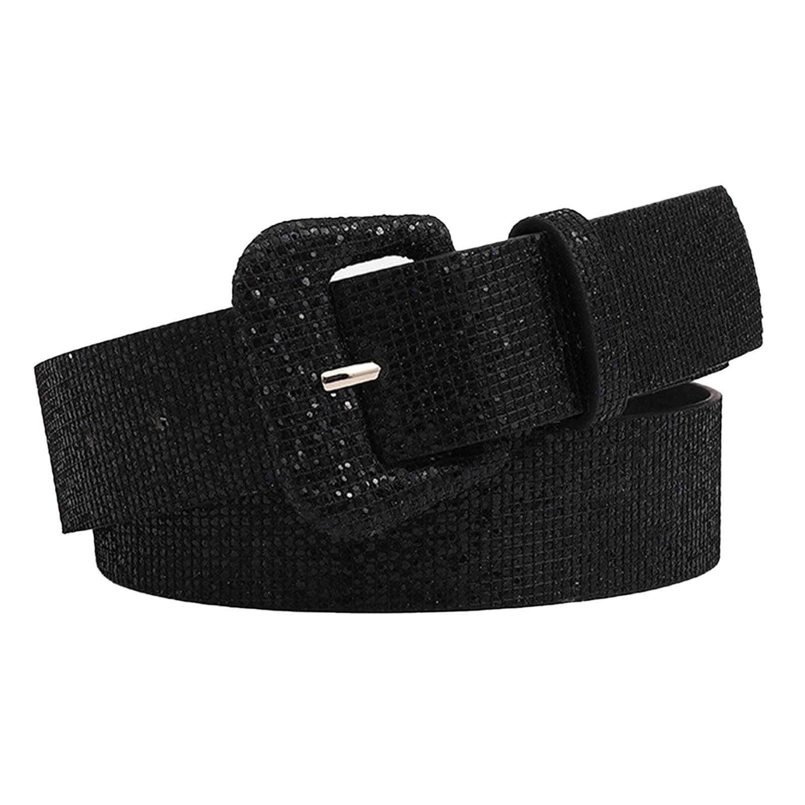 Women Retro Sequin Belt PU Adjustable Stylish Wide Shiny Bling Belt for Statement Party Plum Red One Size black