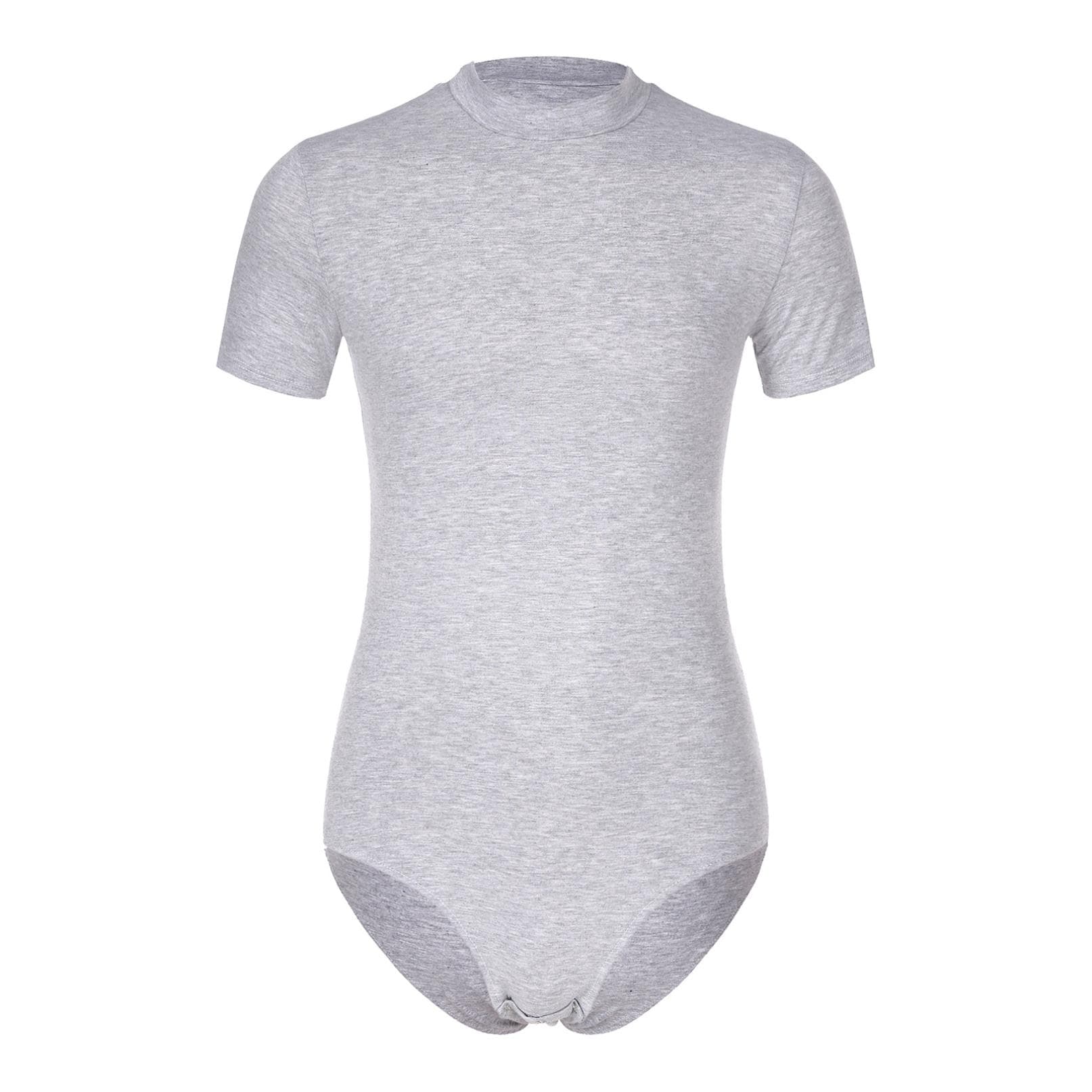 Men's Jumpsuit Short Sleeve Bodysuit Cotton Men's Sports Leotard Crew Neck Tops T-Shirt M-XXL XL grey