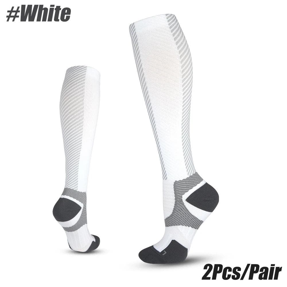 1Pair Compression Socks for Men Women 15-20 MmHg Support for Running Nurses Flight Pregnancy Circulation Athletic Socks L-XL white