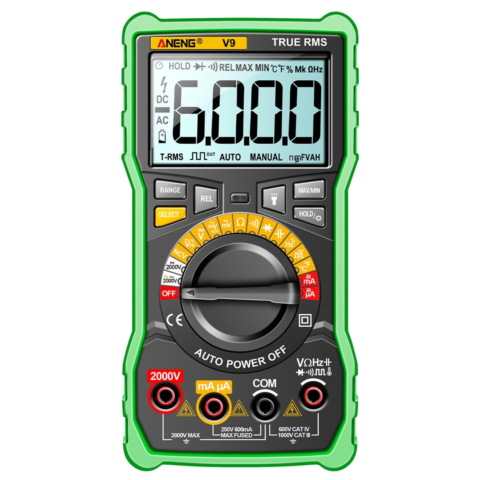 ANENG V9 Digital Multimeter 6000 Counts 2000V Voltage Test Capacimeter Voltmeter ACDC Ammeter green