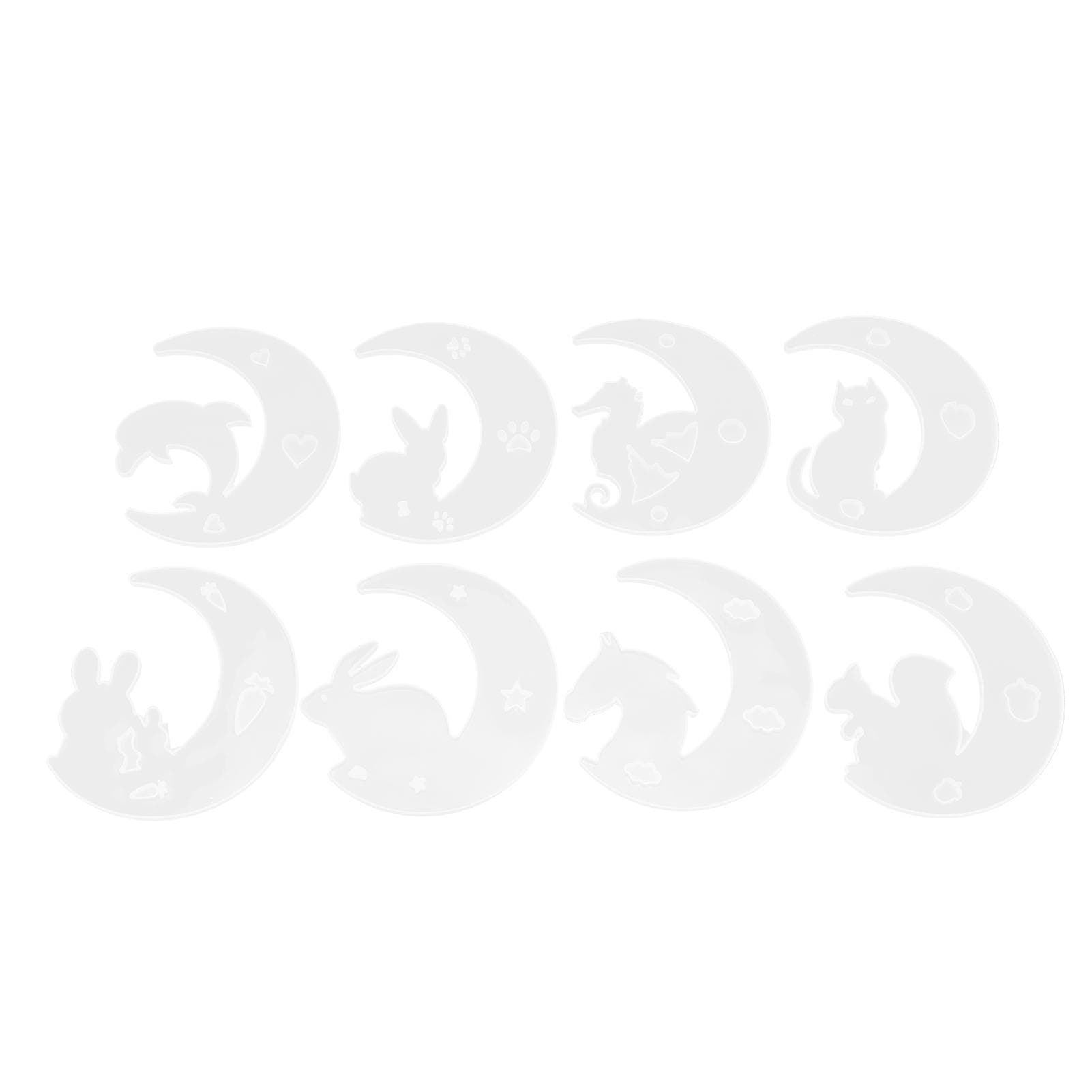 8Pcs Silicone Moon Mold Mirror DIY Epoxy Resin Casting Crystal Glue Fawn Cat Rabbit Dolphin