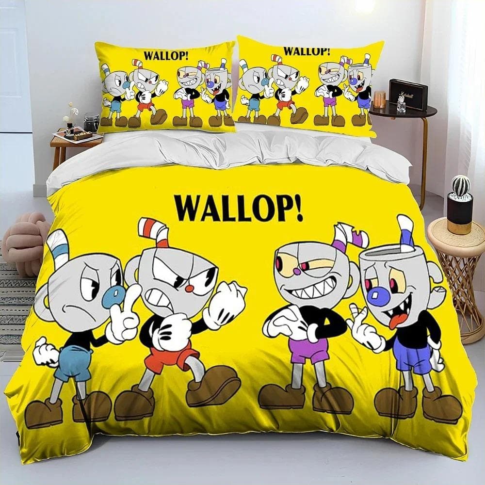 3D Print Game Cuphead Mugman Bedding Set Duvet Cover Bed Set Quilt Cover Pillowcase Comforter king Queen Size Boys Adult 70x133cm 2pcs