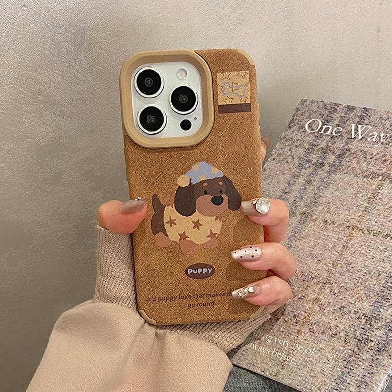 Cute West Highland Dachshund Dog with Autumn and Winter Leather Pattern Applicable To IPhone16pro Mobile Case Apple 15 Pro Protection Case Phone XS MAX