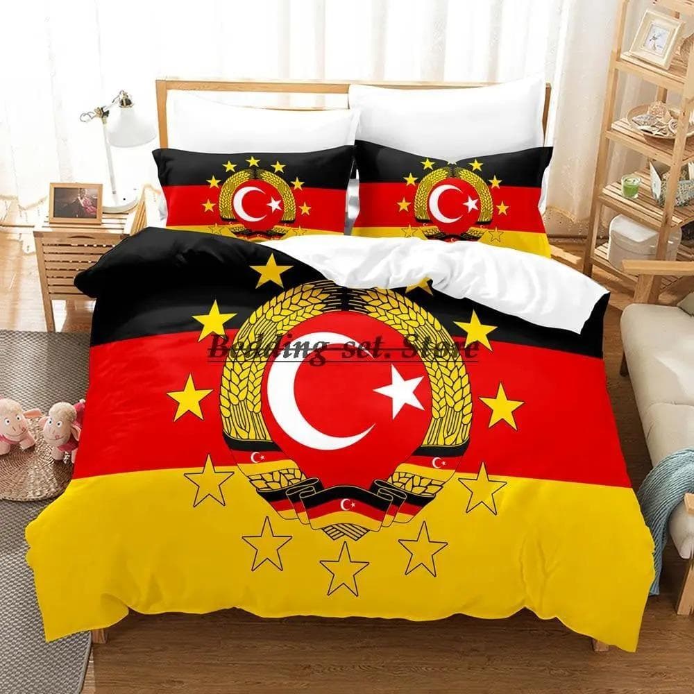 Turkey Flag Bedding Set Single Twin Full Queen King Size Bed Set Aldult Kid Bedroom Duvetcover Sets 3D Print Anime Bed Sheet Set AU Double 180x210cm