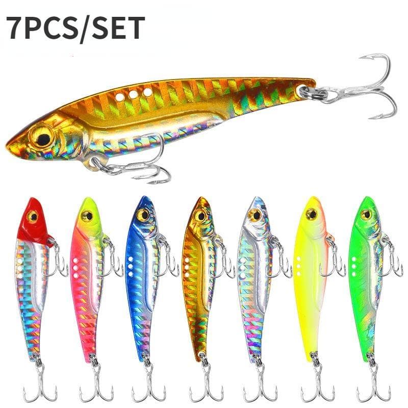 7PCS/SET Fishing Lures Long Throw Metal Iron Plate Sequin Blood Slot Hook 8/13/16/20g 3d Metal Fish Hooks 13g multicolour