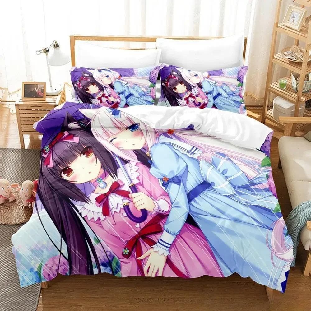 3D Print Anime Kawaii Girls Nekopara Bedding Set Single Twin Full Queen King Size Bed Set Aldult Kid Bedroom Duvet cover Sets 135x200cm 2pcs