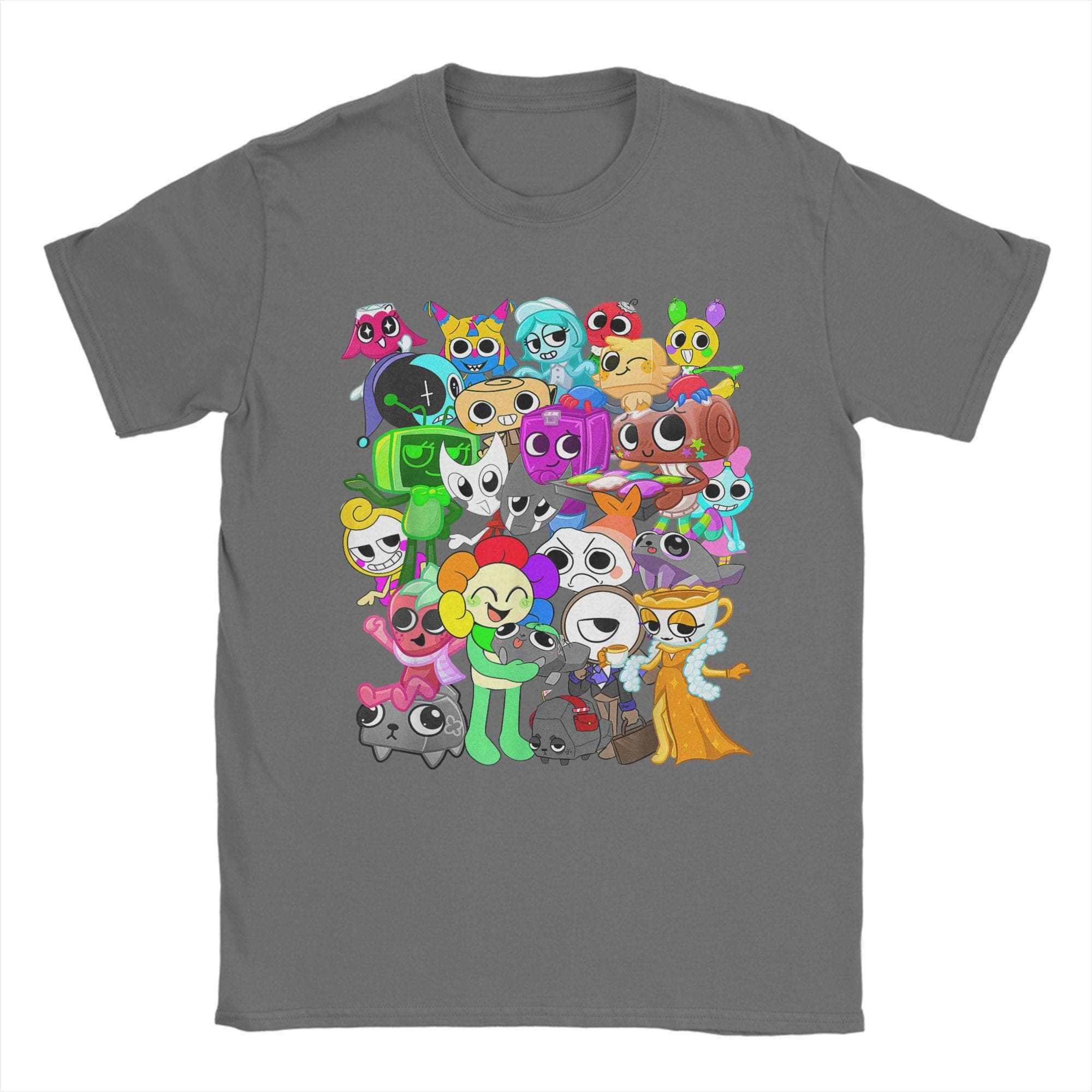 Dandy's World Group Shot T-Shirt for Men Cartoon Cute Casual Pure Cotton Tee O Neck Short Sleeve T Shirts Plus Size merchandise S dark gray