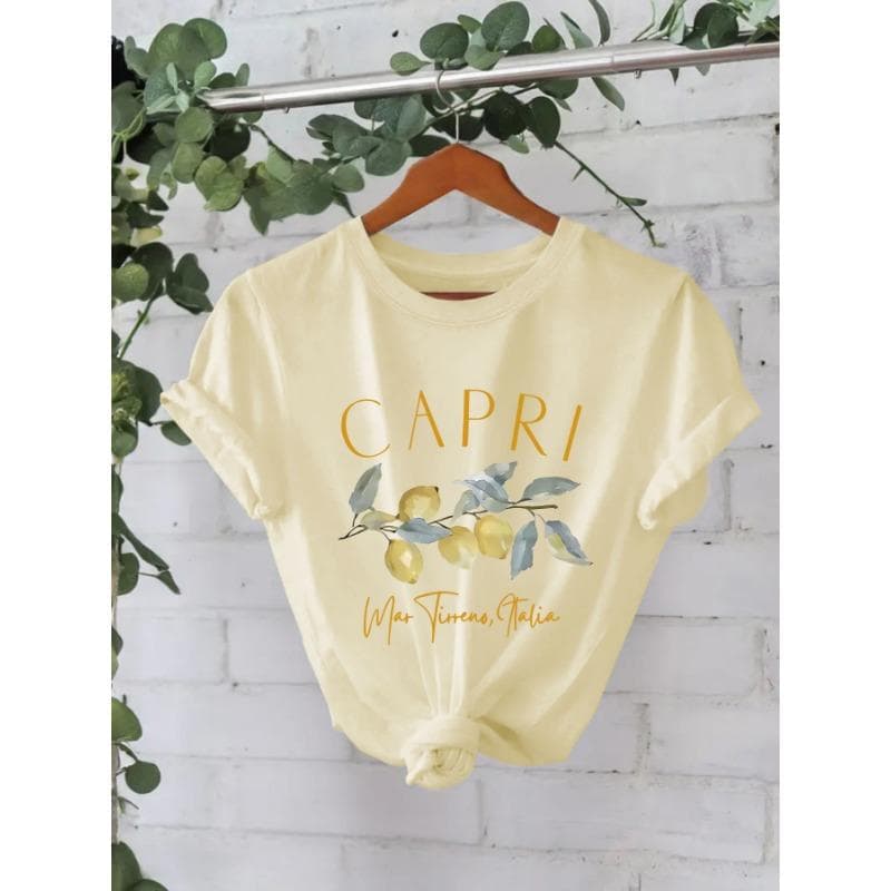 Pure Cotton Summer Short-sleeved Round-neck Printed T-shirt M apricot