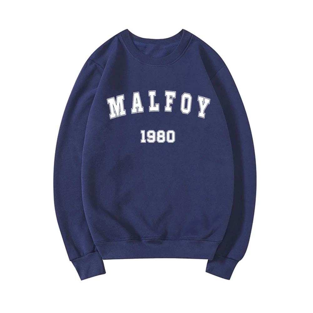 Malfoy 1980 Crewneck Sweatshirt Draco Malfoy Sweatshirt Graphic Hoodies Women Short Sleeve Sweatshirts Streetwear Pullover XXXL navy blue