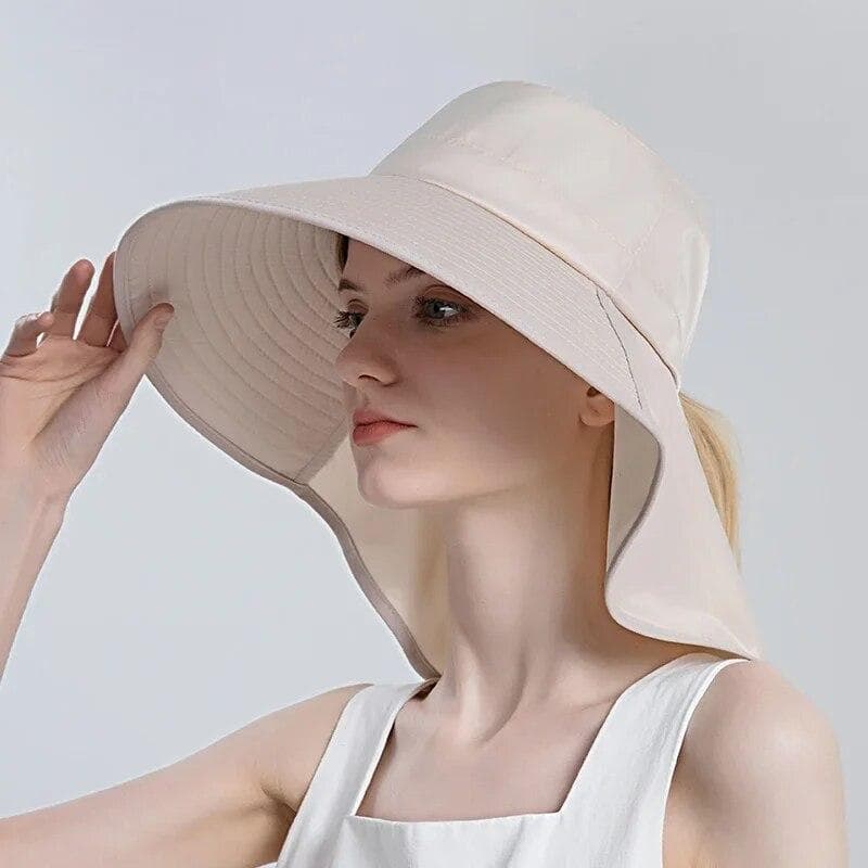 Summer Sun Hats for Women Uv Hat Women with Neck Protection Beach Panama sunshade Hat beige