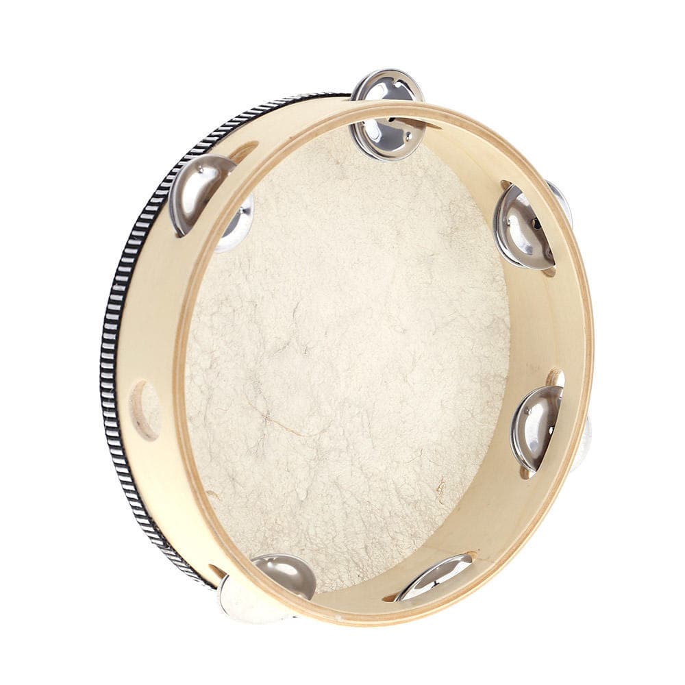 8  Hand Held Tambourine Drum Bell Birch Metal Jingles Percussion Musical Educational Toy Instrument