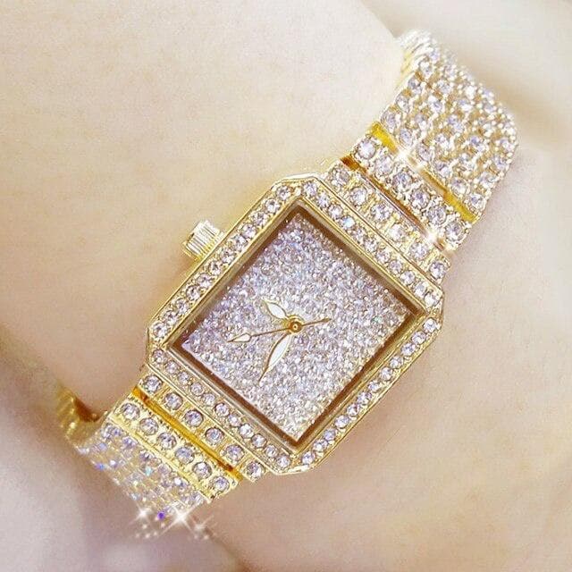 Full Diamond Quartz Women Silver Watches Luxury Brand Crystal Square Female Wristwatch Rhinestone Ladies Clock watch gold