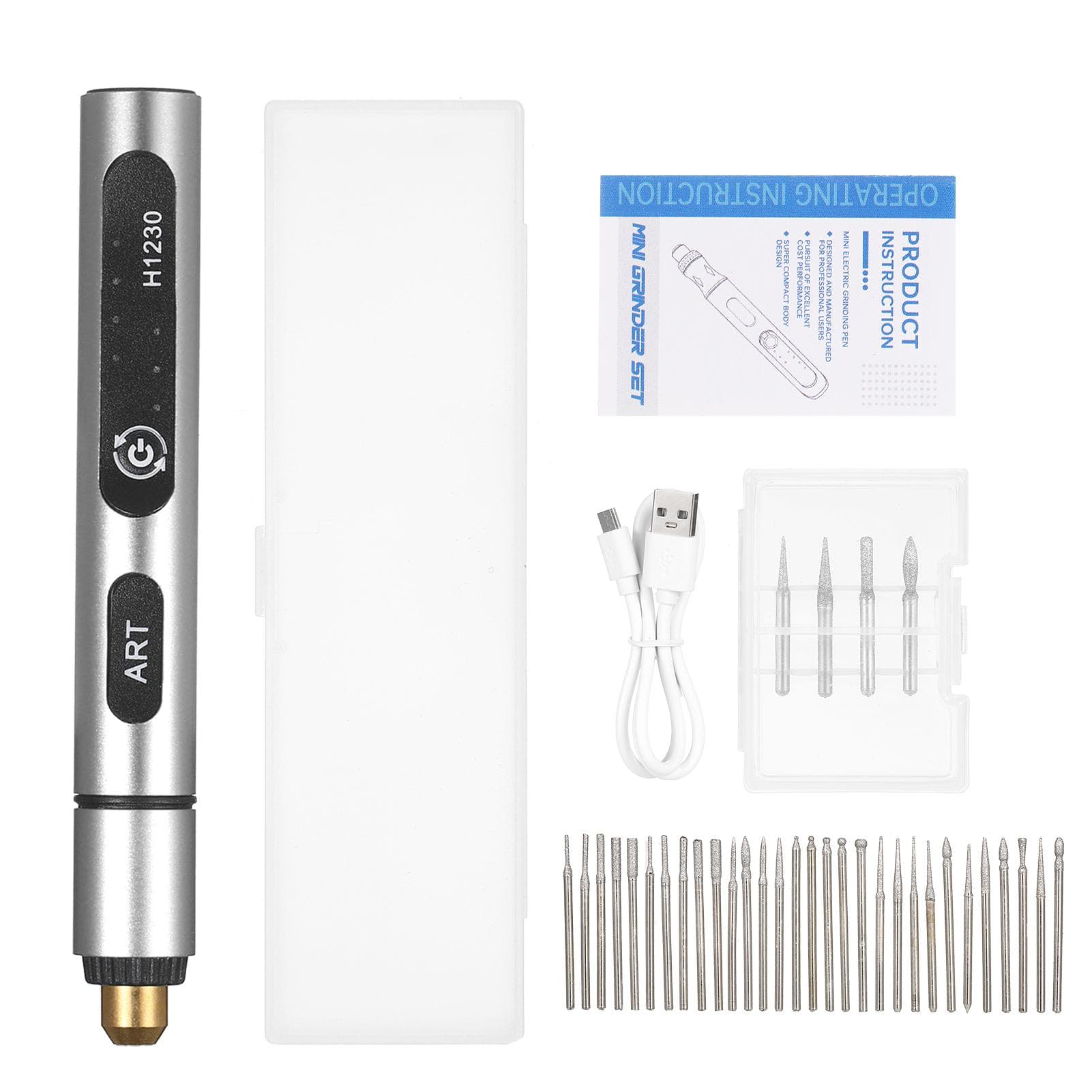 Mini Cordless Rotary Tool 3Speed 5V Rechargeable Rotary Tool Kit with 4 Grinding Bits USB Charging silver