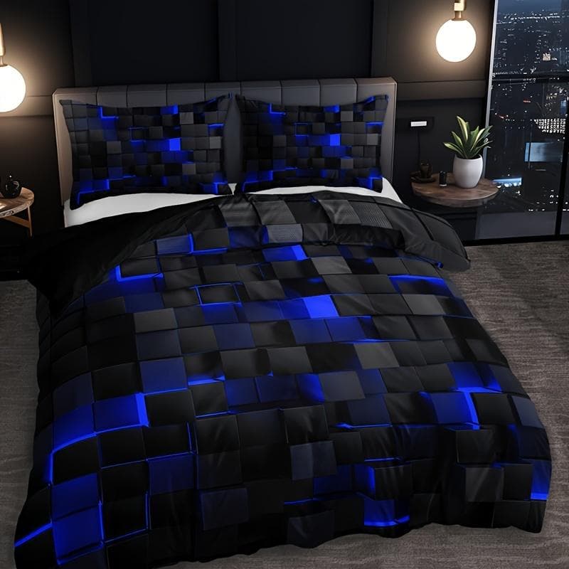 Duvet Cover Set (1*Duvet Cover+2*Pillowcase), Red Grid Print Bedding Set Soft Comfortable Duvet Cover For Bedroom 135X200cm