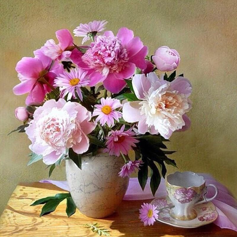 DIY 5D Diamond Mosaic Light-Pink Flowers Diamond Painting Cross Stitch Embroidery Home Decoration 30x30CM