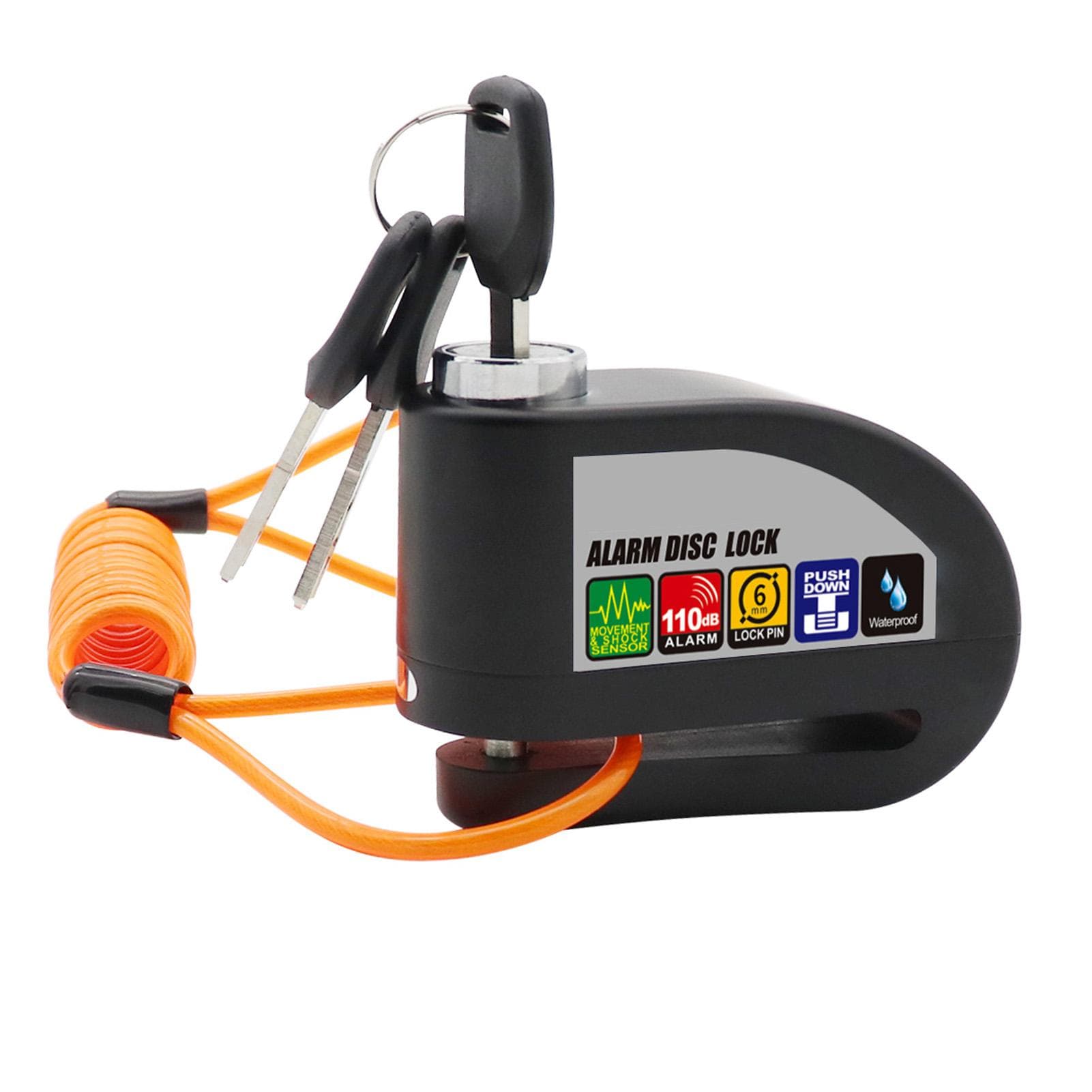 Alarm Disc Lock Wheel Disc Brake Lock Up to 110db Waterproof Sound Alarm Anti-Theft Guard Shock black