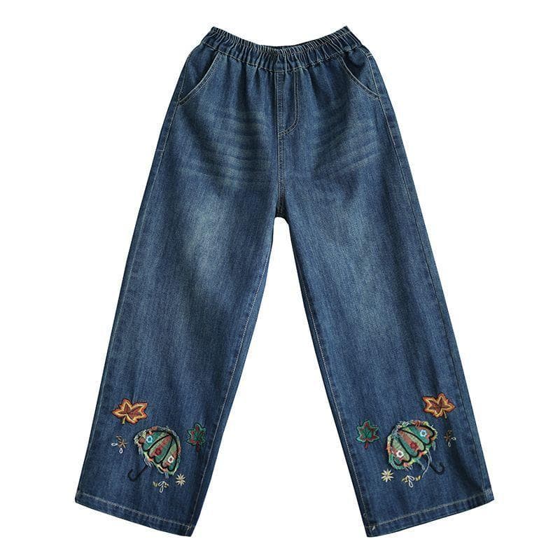 Fashion Embroidered Wide Leg Jeans Women's Winter High Waist Pants Loose Large Straight Leg Pants 2XL