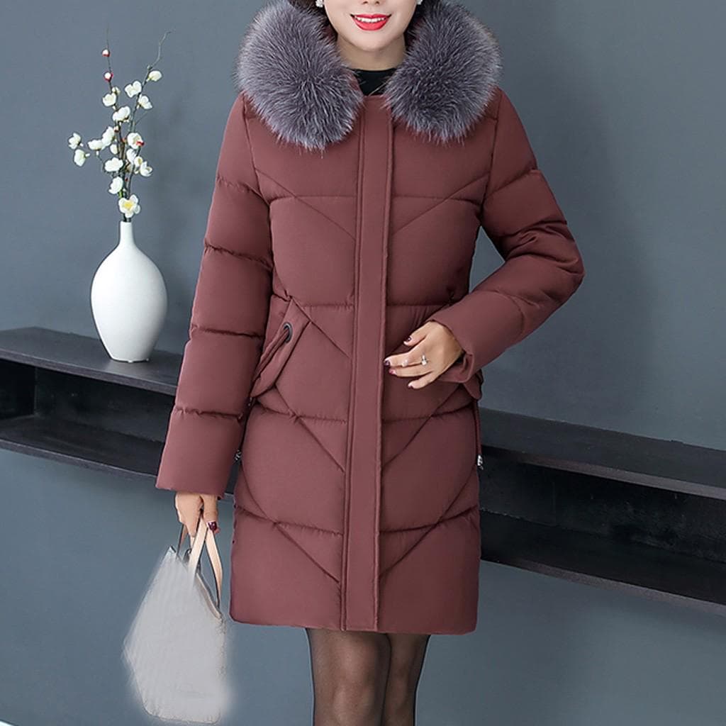 Women Plus Size Middle-aged Collar Hooded Long Thick Jacket Coat Outwear 6XL