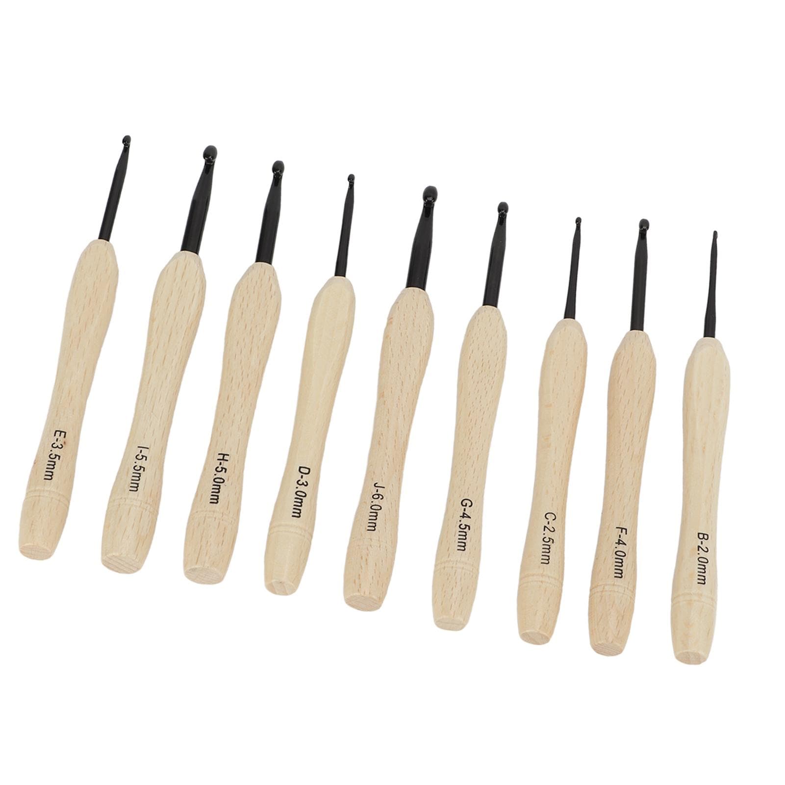 9PCS Crochet Hooks DIY Handcraft Ergonomic Crochet Needle with Wooden Handle for Crochet Lover for