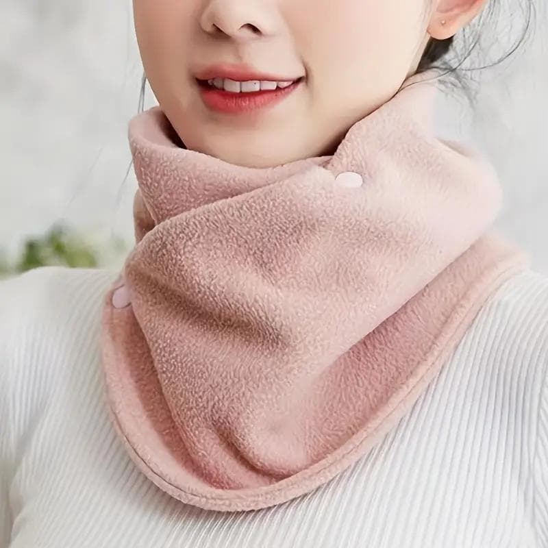 Classic solid color snap neck leggings simple thick velvet warm neck cover autumn and winter cold riding windproof neck scarf One Size pink