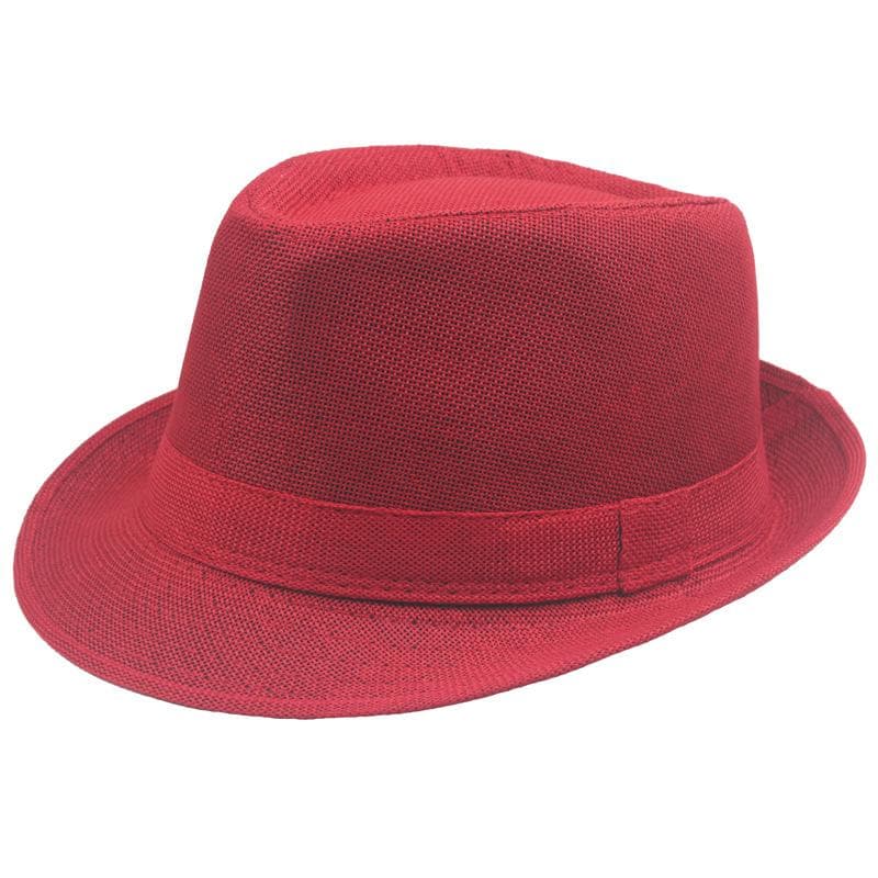 Male Linen Panama Hat Summer British Small Topper Cap Outdoor Sunhat Jazz Hat red