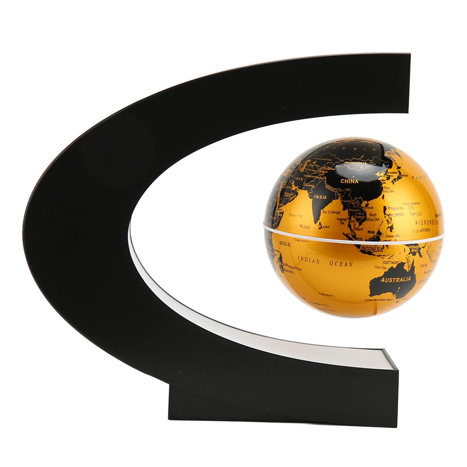 Magnetic Levitation Globe Golden Built in LED Frosted Texture C Shaped 3in 12V 1A Magnetic UK Plug