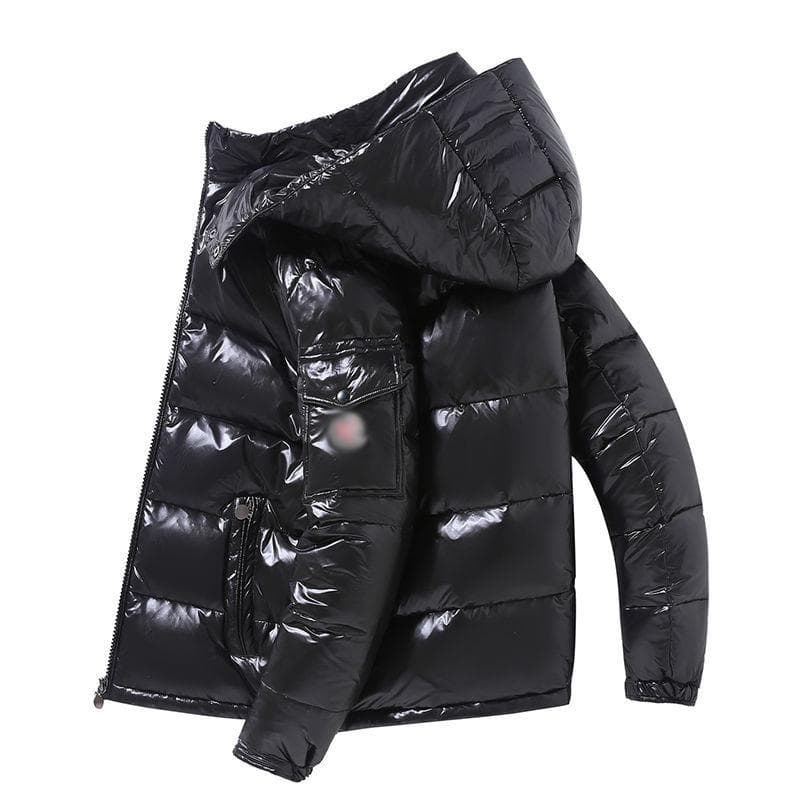 Winter Men Puffer Jackets Bubble Padded Clothes Shiny Detachable Hat Warm Waterproof No Wash Down Jackets Man Down Coats S black