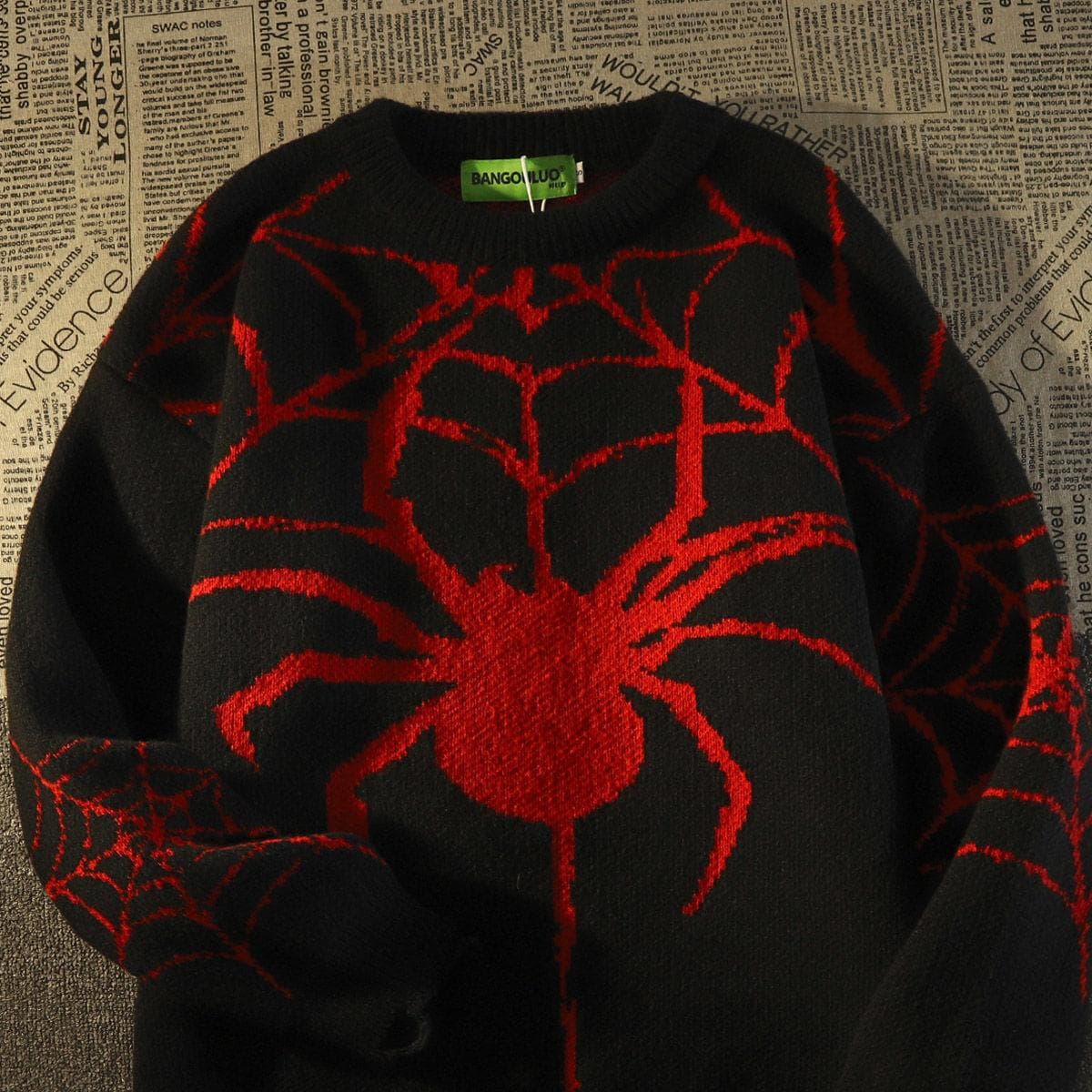 American Vintage Tide Brand Spider Hole Sweater Women Winter Warm Knit Pullover Oversized Y2k Harajuku Hip Hop Mens Clothing L black