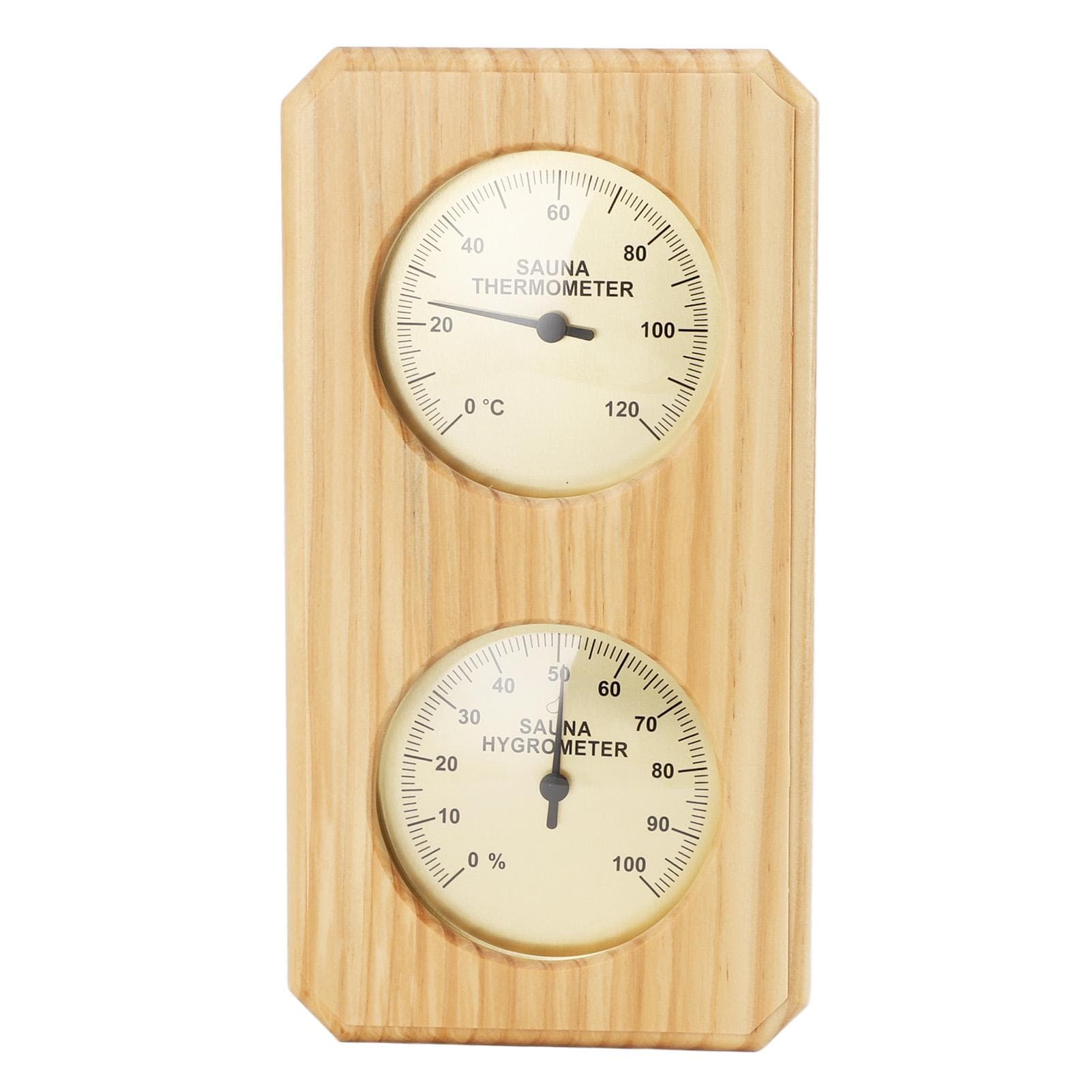 Wooden Sauna Hygrothermograph Golden Plate 0 to 120 Celsius 0 to 100 Humidity Sauna Thermometer for