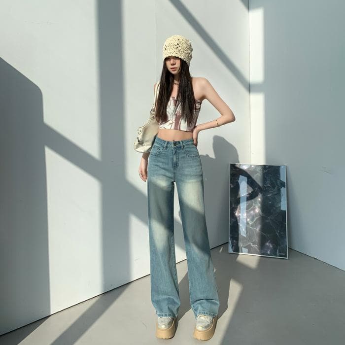 Super Soft American Style Card Loose Straight Jeans for Women Spring Narrow Version Wide-leg Jeans for Women Spring Wide-leg Jeans for Women Spring 2XL