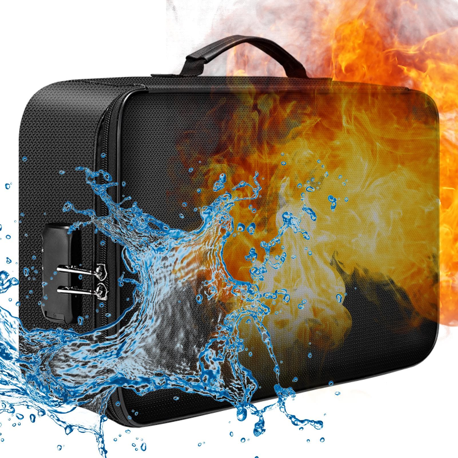 Fireproof Document Bag with Lock Zipper Closure Fire & Water Resistant Money Bag Storage Pouch With Lock black