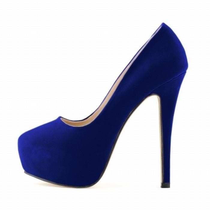 Big Size High Heels Cross-dresser Unisex Men's Hot Drag Queen Party Court Shoes Flock Concealed Pumps Platform Pointed Toe Plus SM Gay  Shoes 41 blue