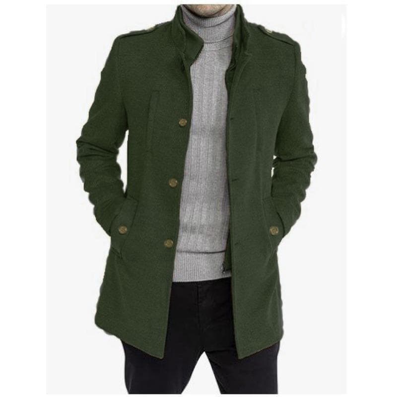 Woolen Men's Coat Nizi Mid-length Zipper Coat Large Size Fake Two-piece Cardigan M green
