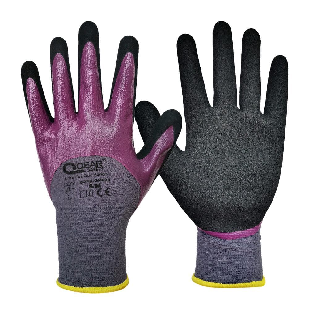 QearSafety Nitrilr Rubber Knuckle Coated Work Safety Gloves, Oil/Greasy Resistance, Abrasion, Anti-slip S