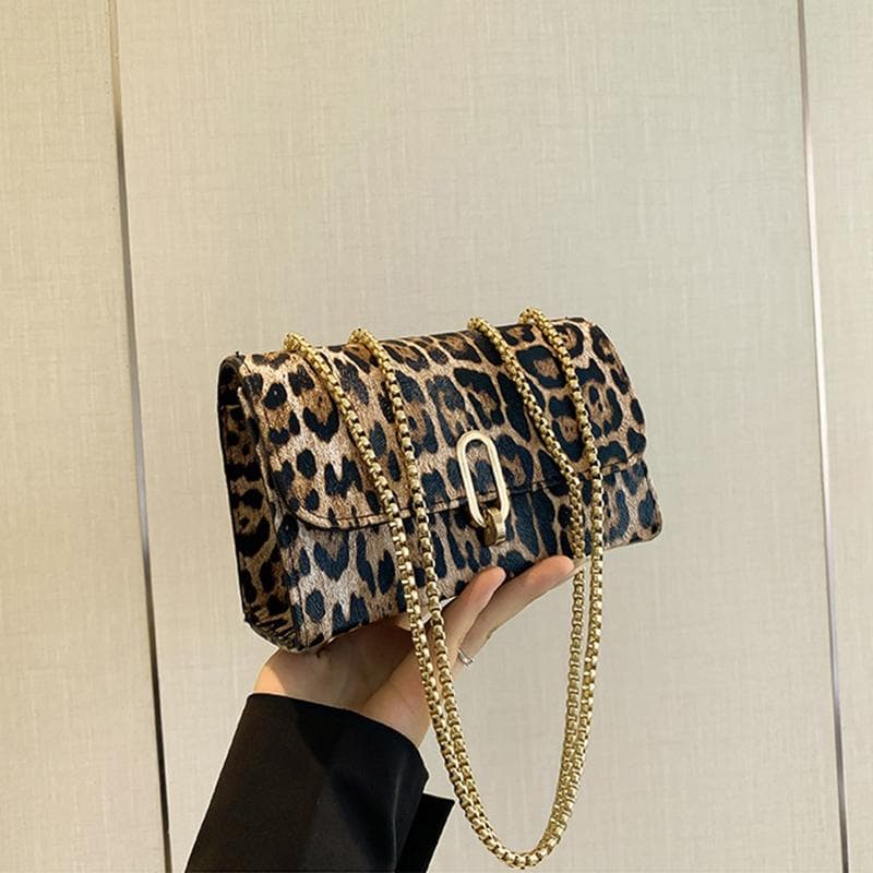 Women Leopard Print Mini Flap Crossbody Bag Vintage Metal Chain Strap Faux Leather Zipper Shoulder Bag Trendy Fashion Small Handbag for Lady 18.5x8x12.5cm yellow