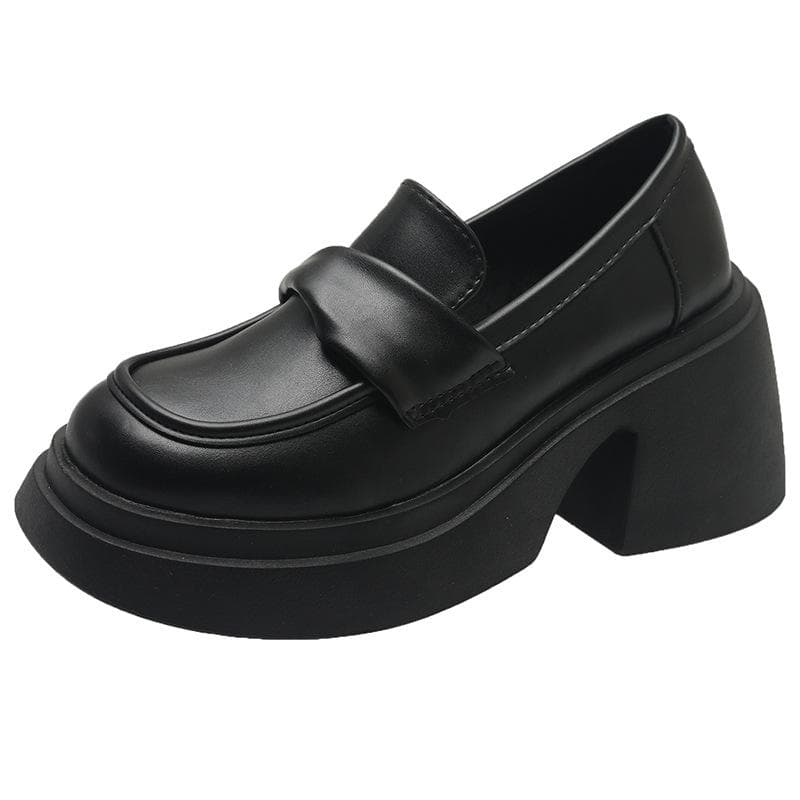 British Style Loafers Women's Spring and Autumn New Thick-soled Muffin Shoes Increased Height Slip-on Small Leather Shoes Women's Singles Shoes 40 black