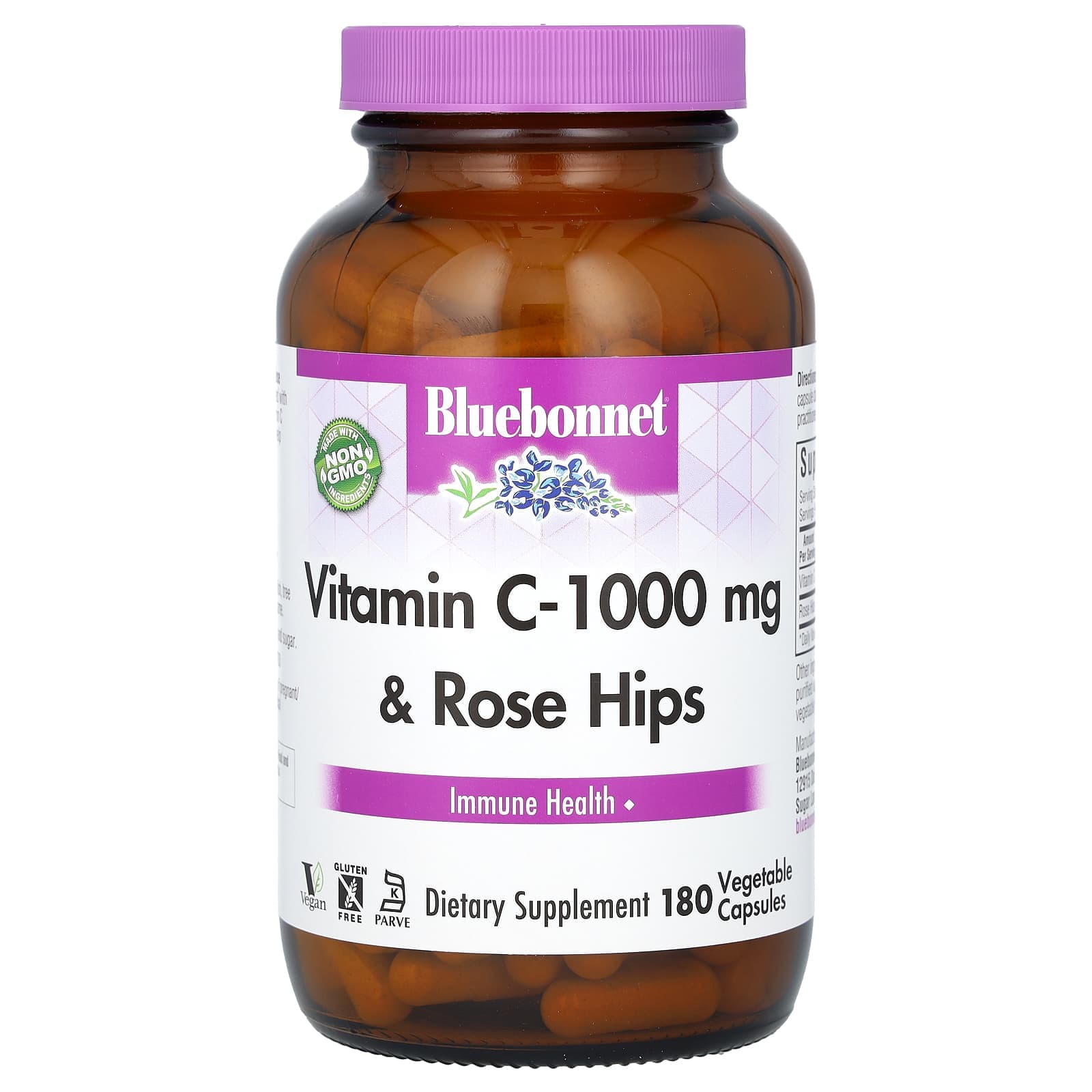 Bluebonnet Nutrition, Vitamin C-1,000mg & Rosehip, 180 Veggie Capsules