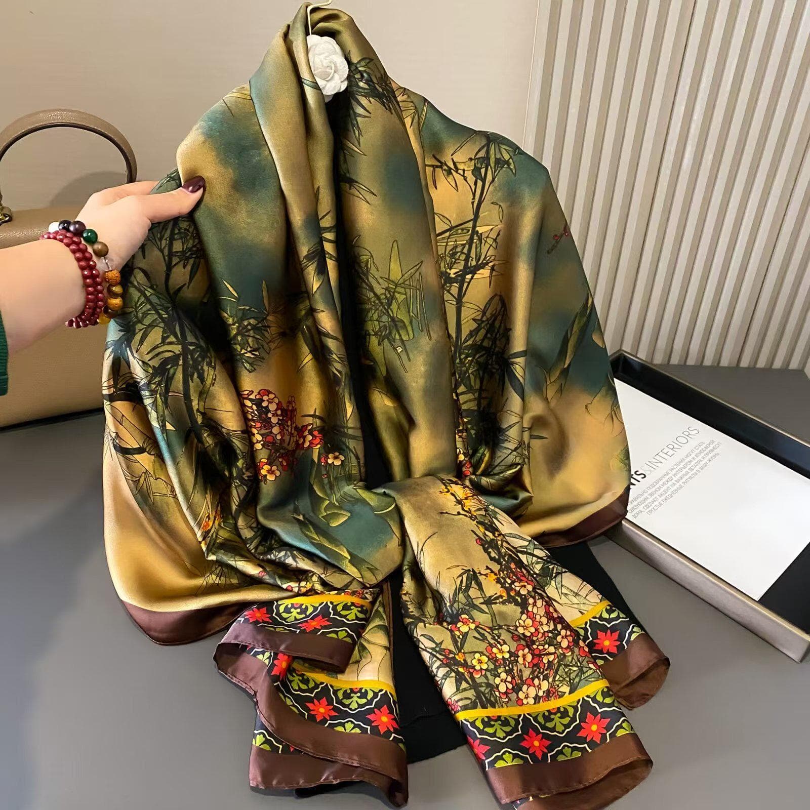 High-End Summer Silk Scarf - Long, Fashionable Sunscreen Shawl for Women 90x180