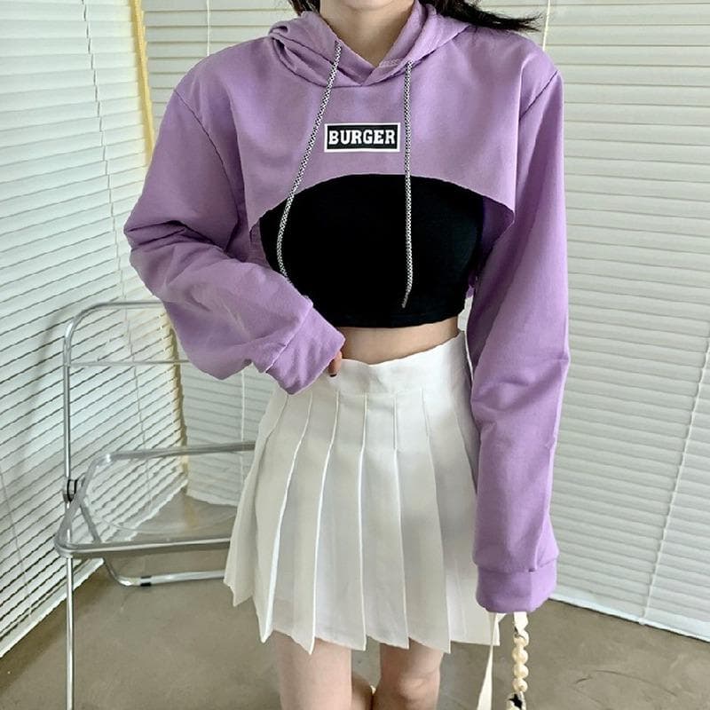 High Waist Shirt Hoodies Women's Hooded Loose Short Cropped Long-sleeved Jazz Blouse Thin Hooded Clothing XL purple