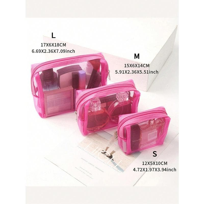 3pcs/Set Transparent Mesh Makeup Bag Set Large Capacity Makeup Organizer, Small Lipstick Pouch, And Medium Large Travel Toiletry Bag 3pcs