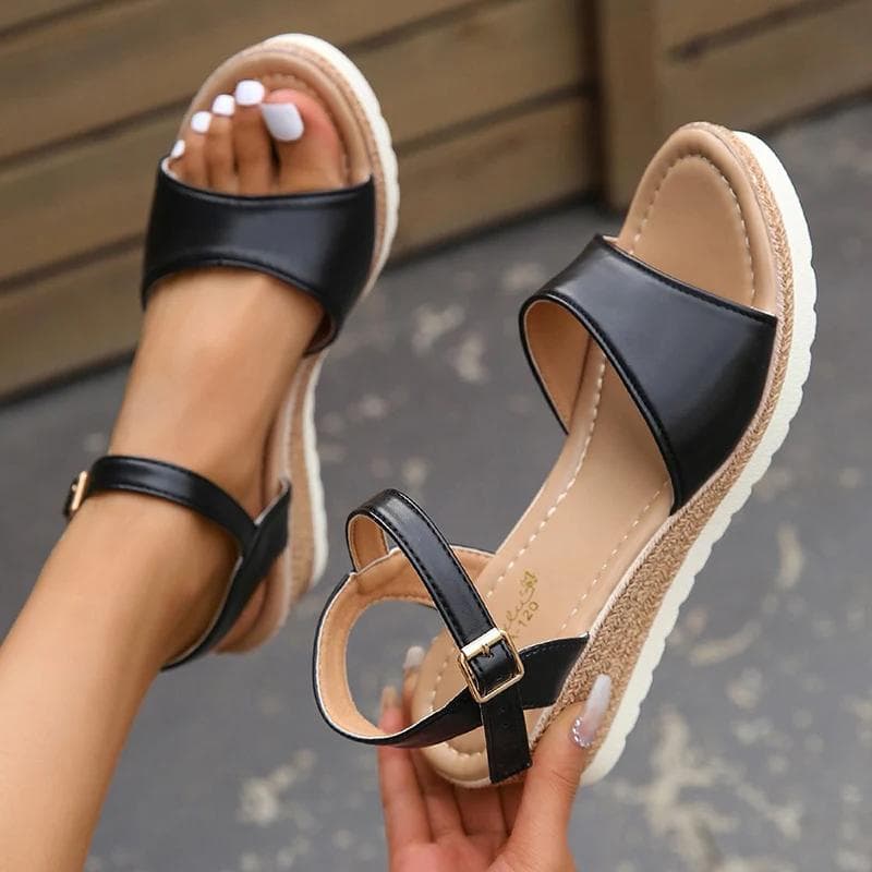 Lightweight Wedge Sandals for Women Summer 2025 Buckle Strap Platform Sandles Woman Thick Sole Non Slip Casual Sandalias Mujer 41 black