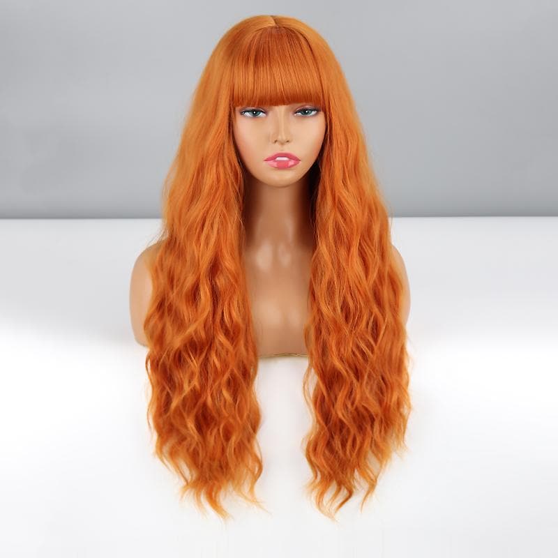MISS WIG Women Fashion Light Blonde Long Wavy Wig with Bangs Synthetic Fiber Natural Wavy Daily Wear Cosplay Party Time Wavy Wig